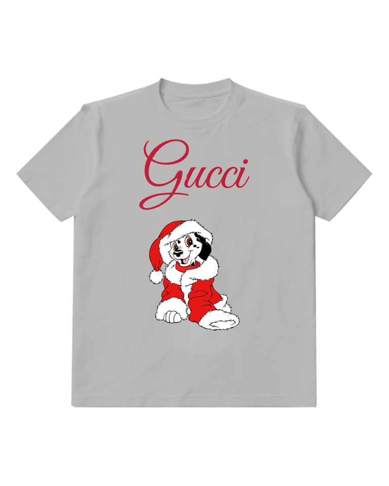 Light Gray Spotted Puppy Red Holiday Coat Graphic T-Shirt - front product view