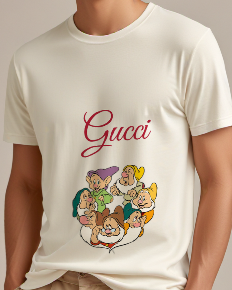 Ivory Seven Dwarfs In Circular Group Graphic T-Shirt - model wearing view