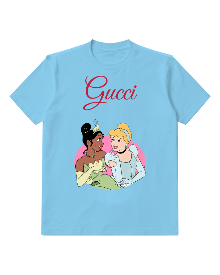 Sky Blue Tiana And Cinderella Conversing Graphic T-Shirt - front product view