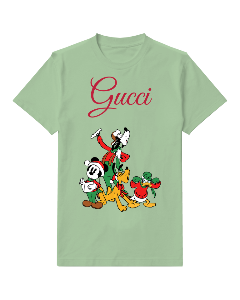 Sage Green Mickey Goofy Pluto Donald In Festive Poses Graphic T-Shirt - front product view