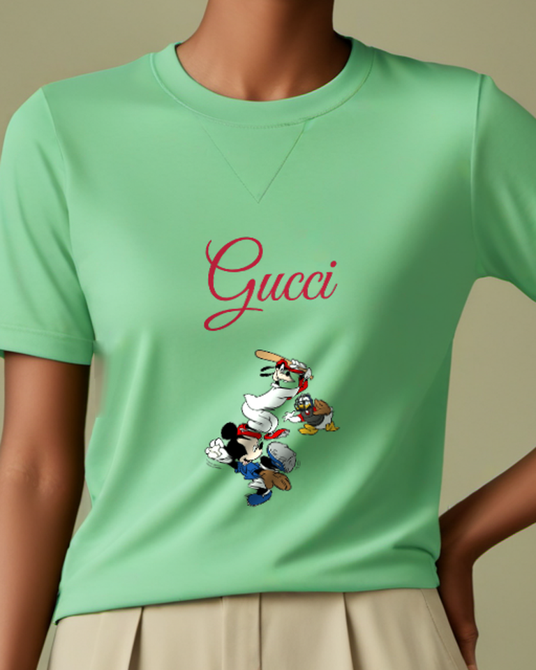 Sage Green Mickey Mouse Baseball Play Graphic T-Shirt - model wearing view