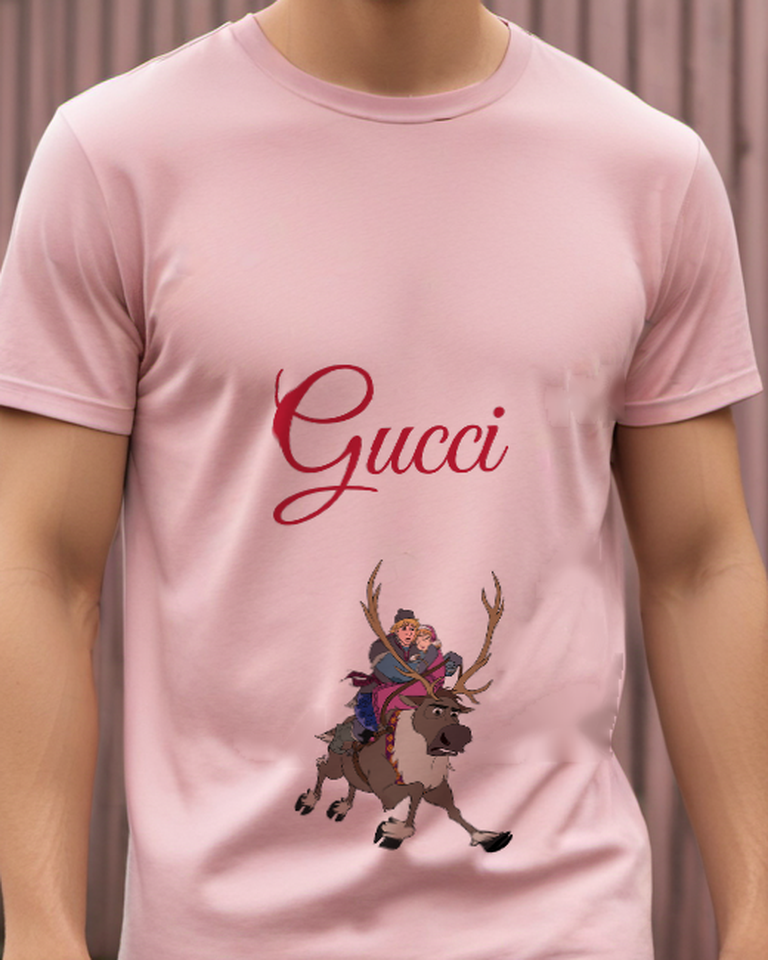 Blush Pink Anna Kristoff And Sven In Motion Graphic T-Shirt - model wearing view
