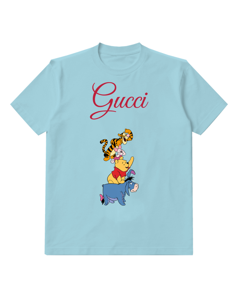 Sky Blue Pooh Piglet Tigger Eeyore Stacked Graphic T-Shirt - front product view