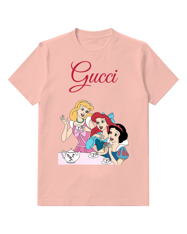 Blush Pink Three Princesses At Tea Table Graphic T-Shirt - front product view