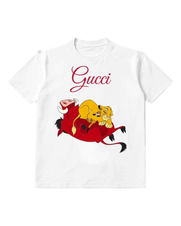 White Simba Timon Pumbaa Lying Together Graphic T-Shirt - front product view