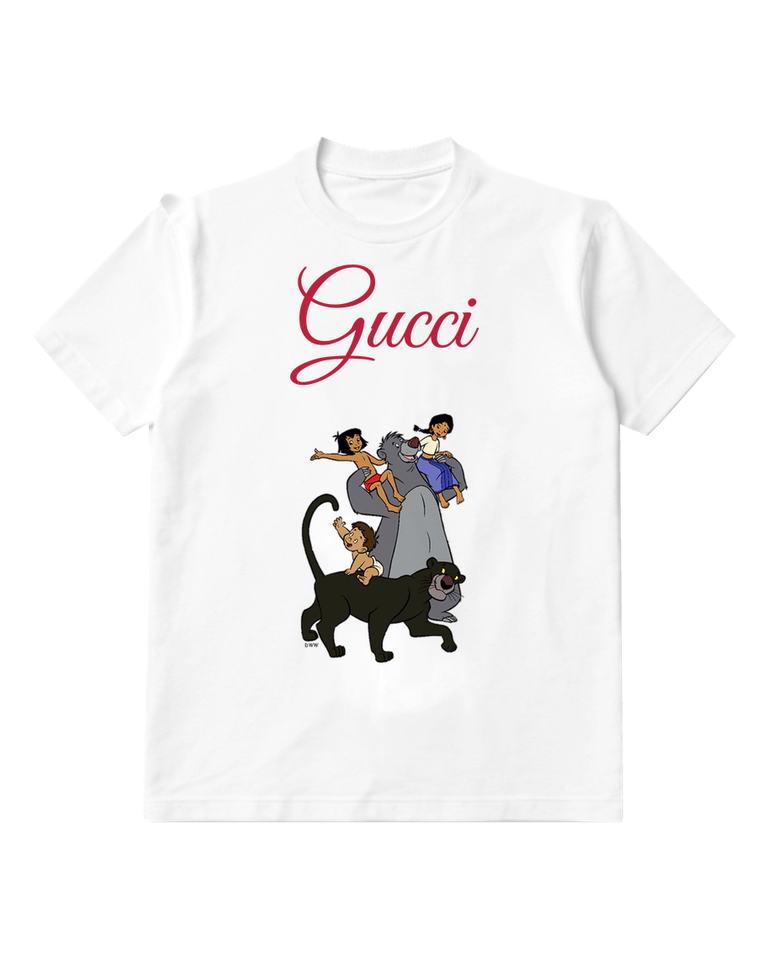 White Mowgli On Panther Others Atop Bear Graphic T-Shirt - front product view