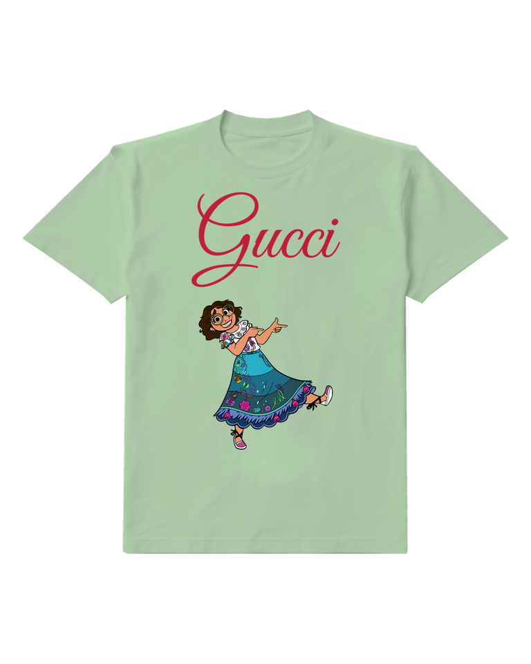 Sage Green Curly Haired Girl Dancing Skirt Graphic T-Shirt - front product view