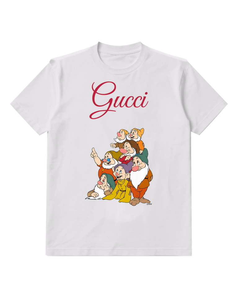 White Seven Dwarfs In Group Pose Graphic T-Shirt - front product view