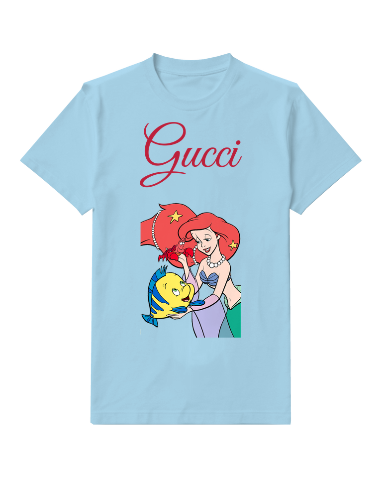 Sky Blue Ariel Holds Flounder And Sebastian Graphic T-Shirt - front product view