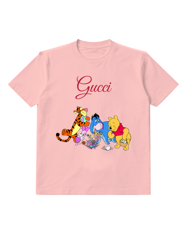 Blush Pink Winnie The Pooh Holding Colorful Easter Egg Graphic T-Shirt - front product view