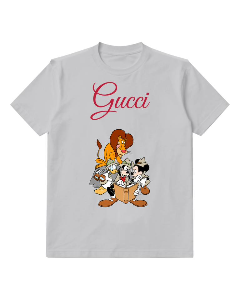 Light Gray Mickey Goofy And Donald In Safari Gear Graphic T-Shirt - front product view