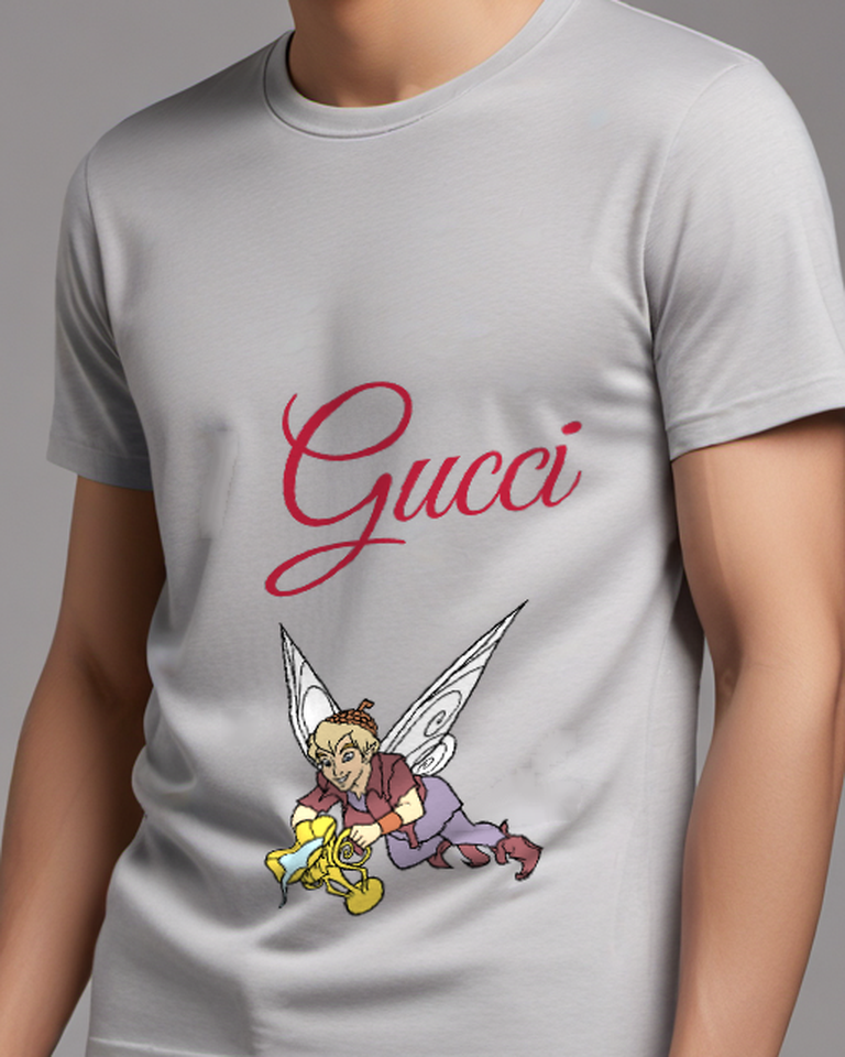 Light Gray Purple Fairy Carrying Yellow Bundle Graphic T-Shirt - model wearing view