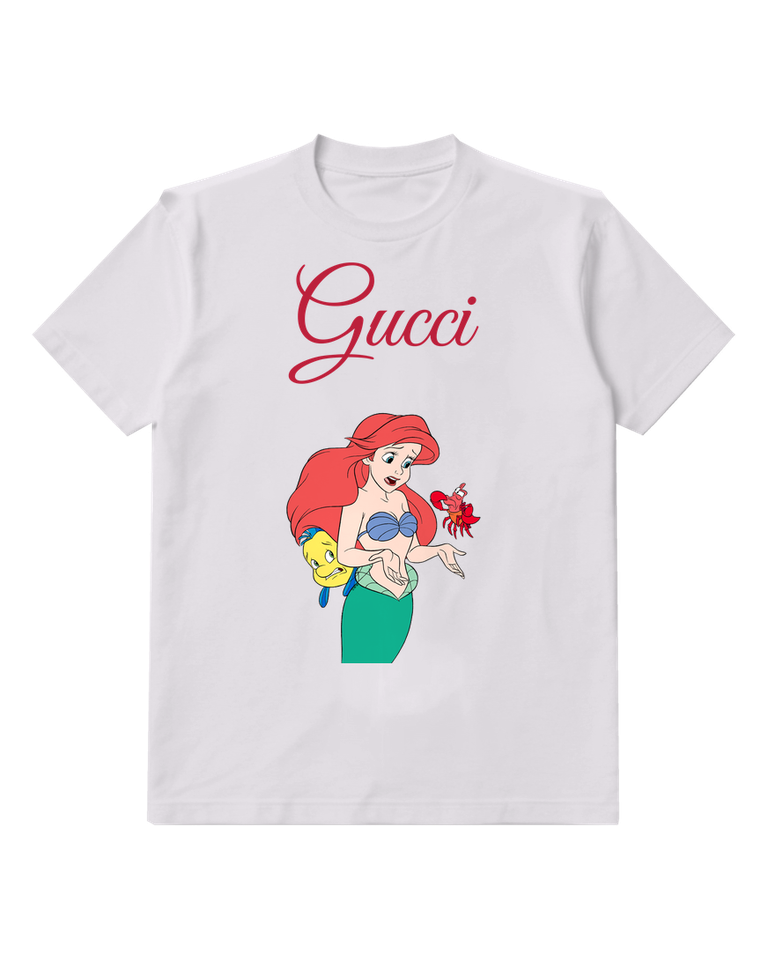 Light Gray Ariel With Flounder And Sebastian Beside Her Graphic T-Shirt - front product view