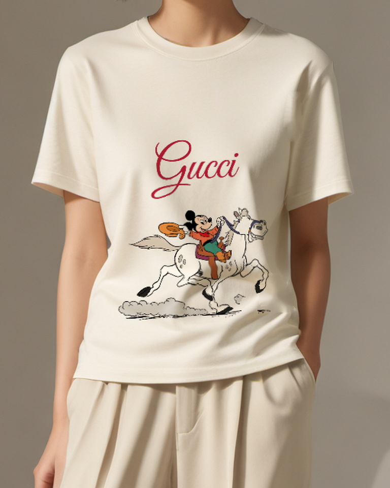 Ivory Mouse Galloping White Horse Graphic T-Shirt - model wearing view