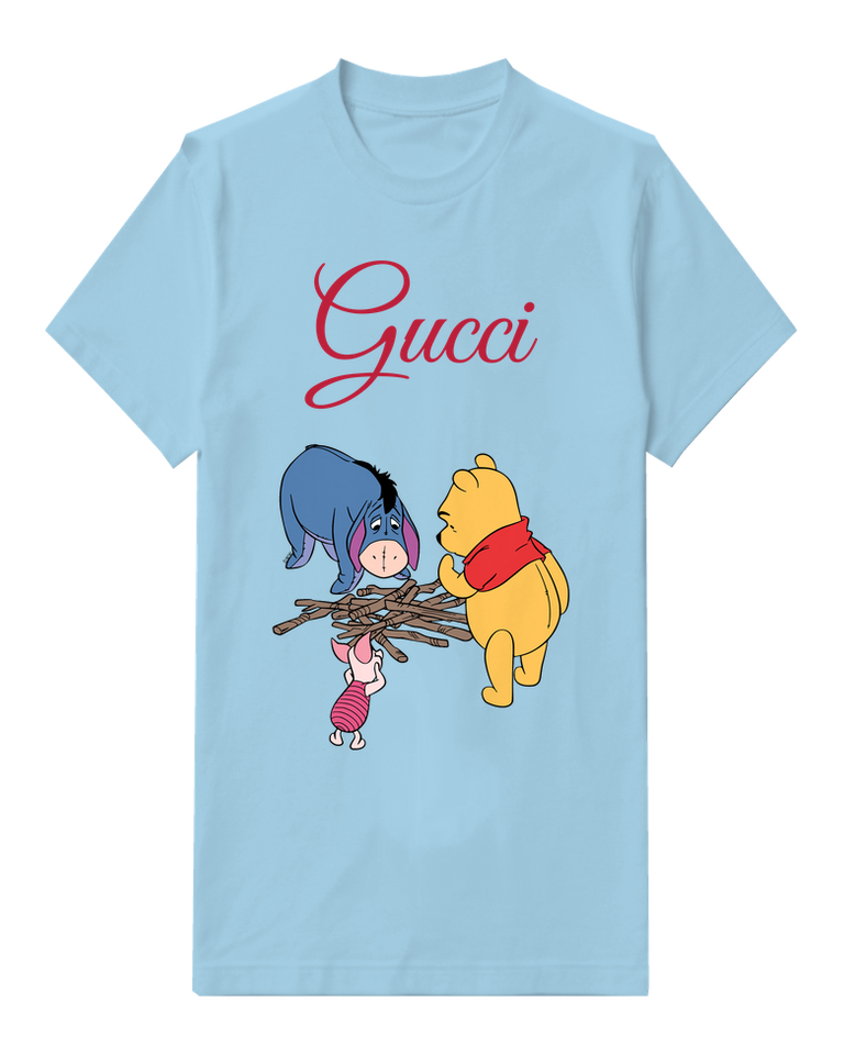 Sky Blue Pooh Piglet And Eeyore With Sticks Graphic T-Shirt - front product view