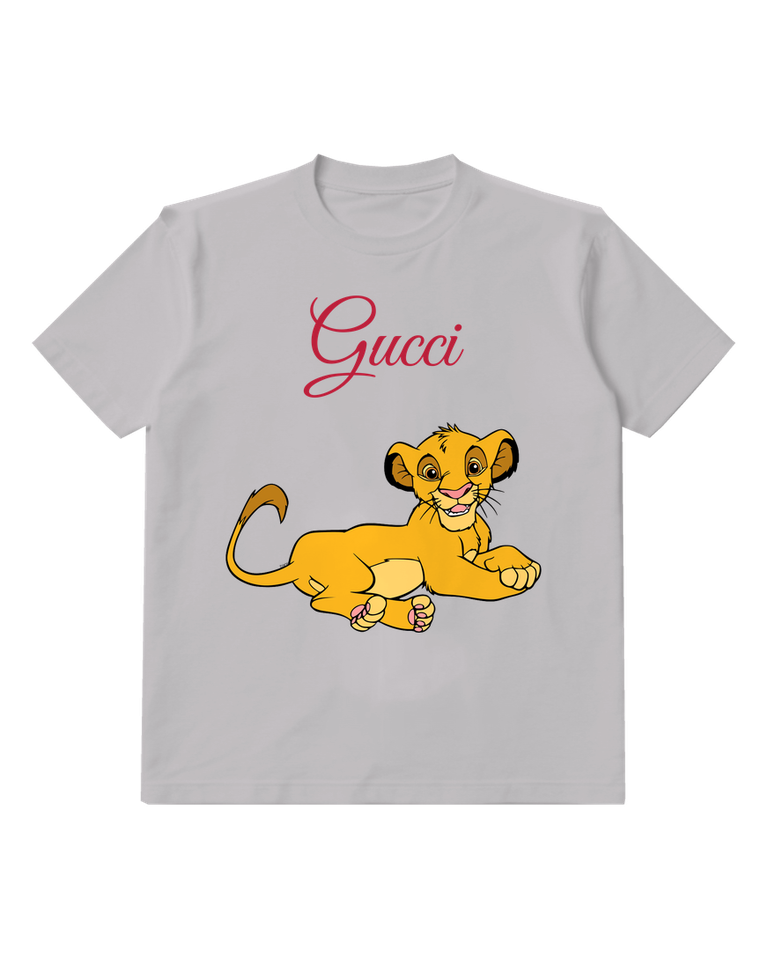 Light Gray Lion Cub Reclining Smile Graphic T-Shirt - front product view