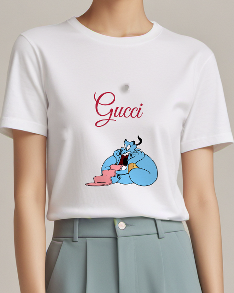 White Blue Genie Pink Cloud Graphic T-Shirt - model wearing view