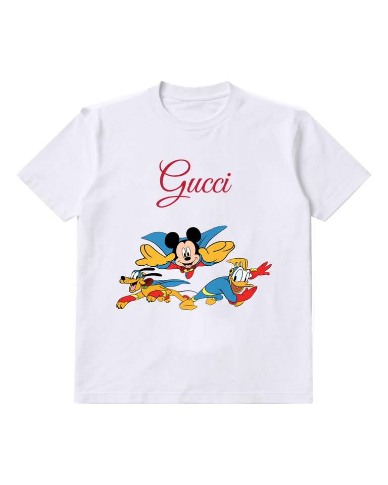 White Mickey Mouse Flying With Pluto Graphic T-Shirt - front product view