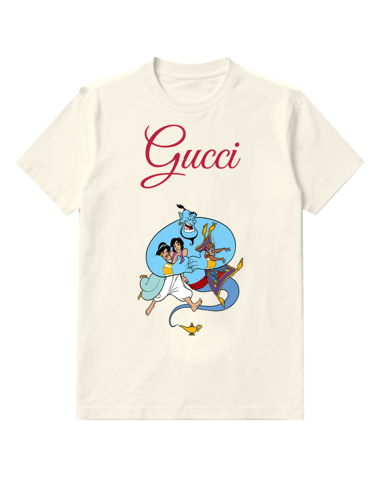Ivory Genie Carries Characters On His Back Graphic T-Shirt - front product view