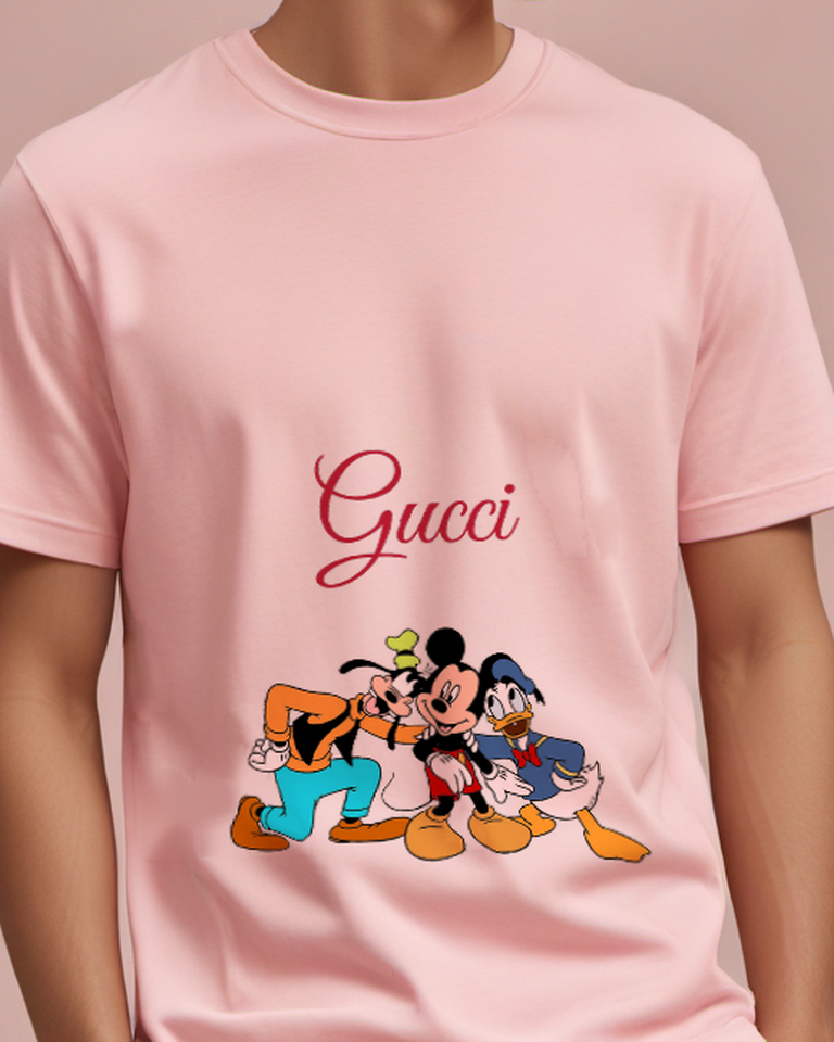 Blush Pink Mickey Mouse Goofy Donald Duck Together Graphic T-Shirt - model wearing view