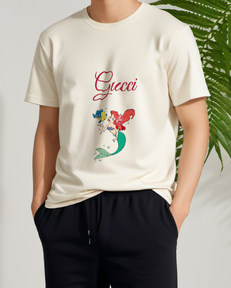 Ivory Ariel Smiling With Fish Companions Graphic T-Shirt - model wearing view