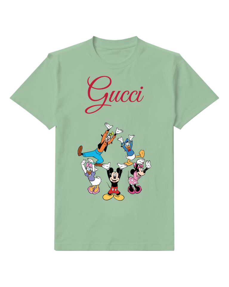 Sage Green Mickey Mouse Jumping Joyfully Crew Neck Graphic T-Shirt - front product view