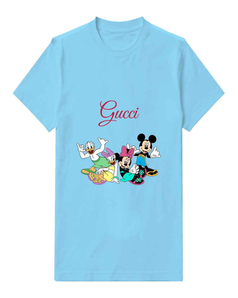 Sky Blue Mickey And Minnie With Ducks On Beach Graphic T-Shirt - front product view