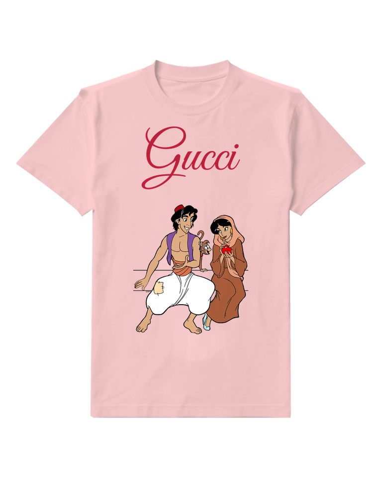 Blush Pink Aladdin Crouching With Abu On Shoulder Graphic T-Shirt - front product view