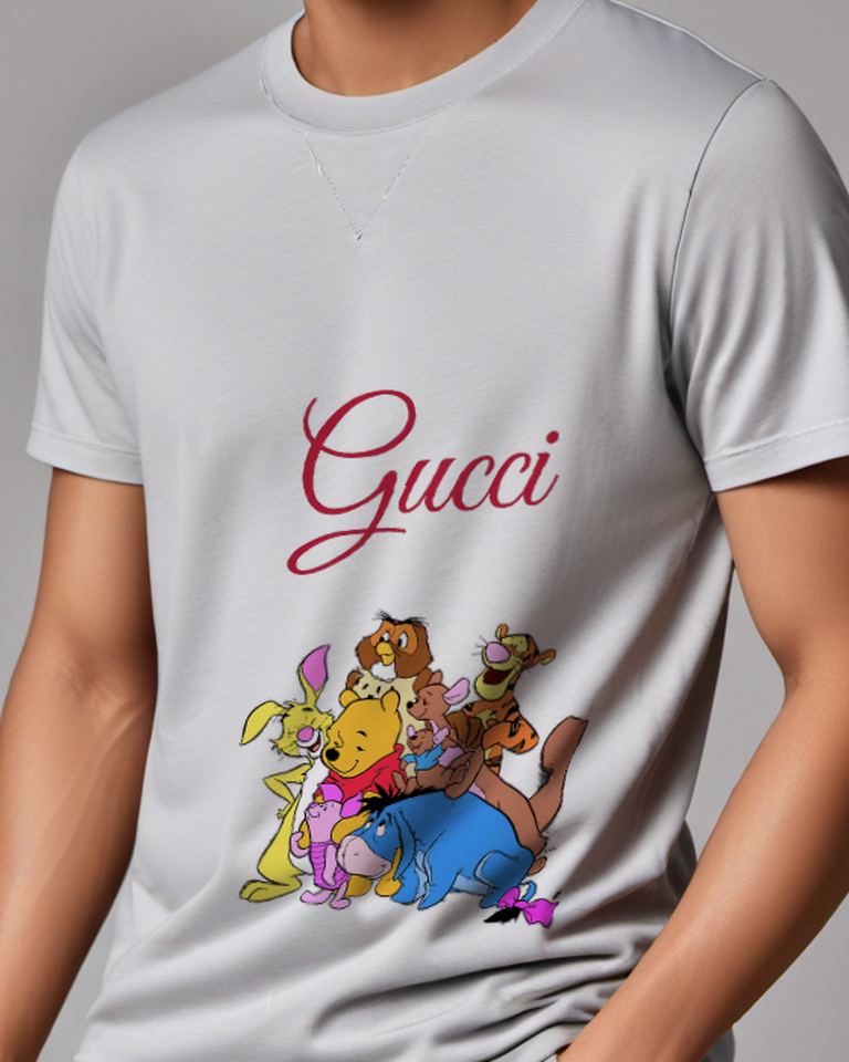 Light Gray Winnie The Pooh Group Hug Graphic T-Shirt - model wearing view