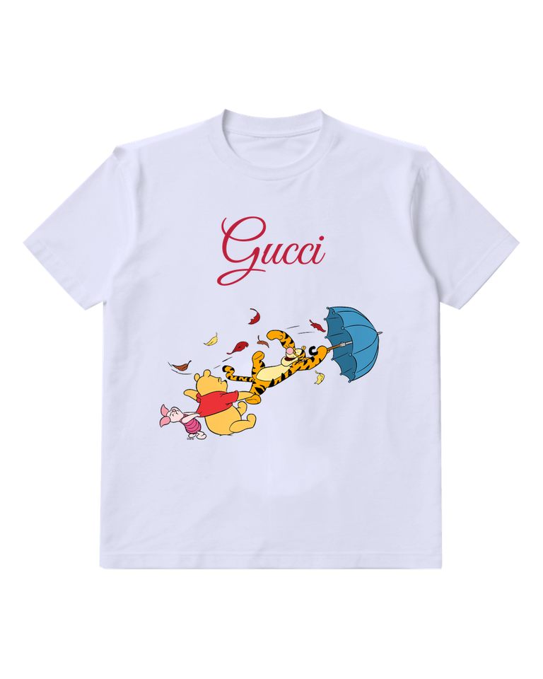 Pale Lavender Pooh Piglet And Tigger In Autumn Chase Graphic T-Shirt - front product view