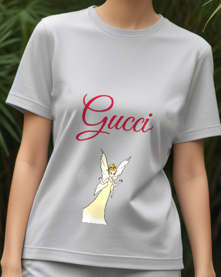 Light Gray Pale Yellow Fairy Raised Wand Graphic T-Shirt - model wearing view