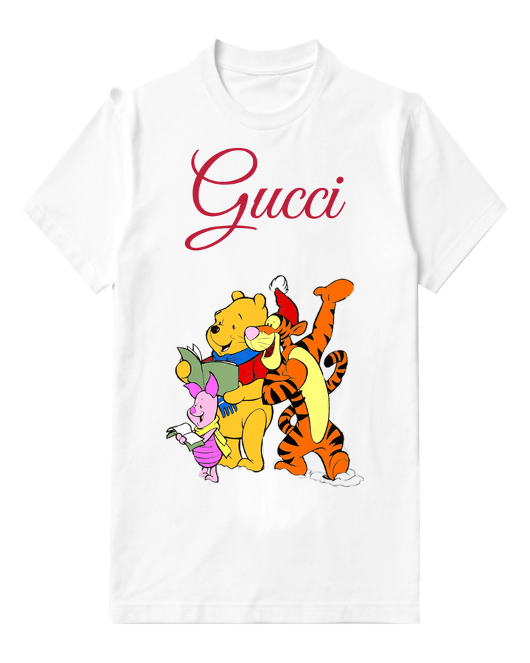 White Pooh Piglet Tigger Reading Together Graphic T-Shirt - front product view