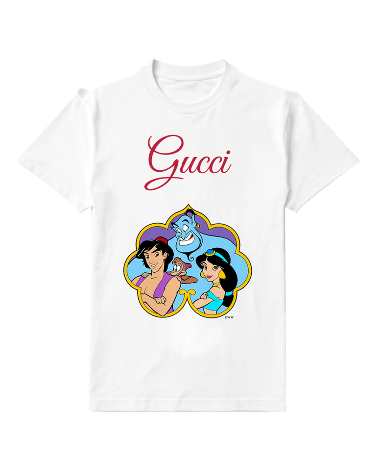 White Aladdin Jasmine Genie And Abu Together Graphic T-Shirt - front product view