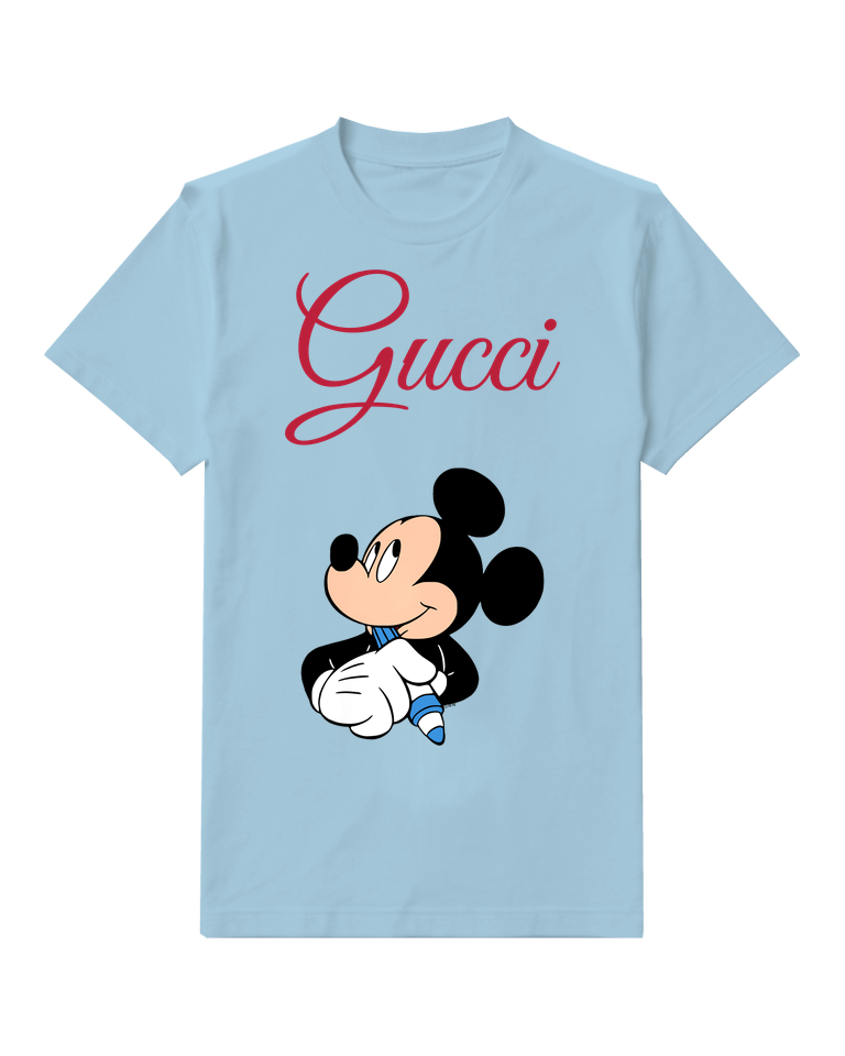 Sky Blue Mouse Folded Gloves Bust Graphic T-Shirt - front product view