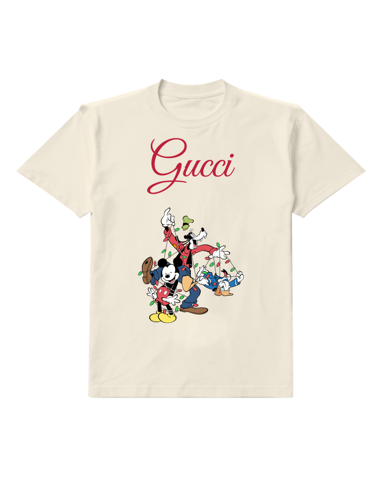 Ivory Mickey Goofy Donald Tangled In Lights Graphic T-Shirt - front product view