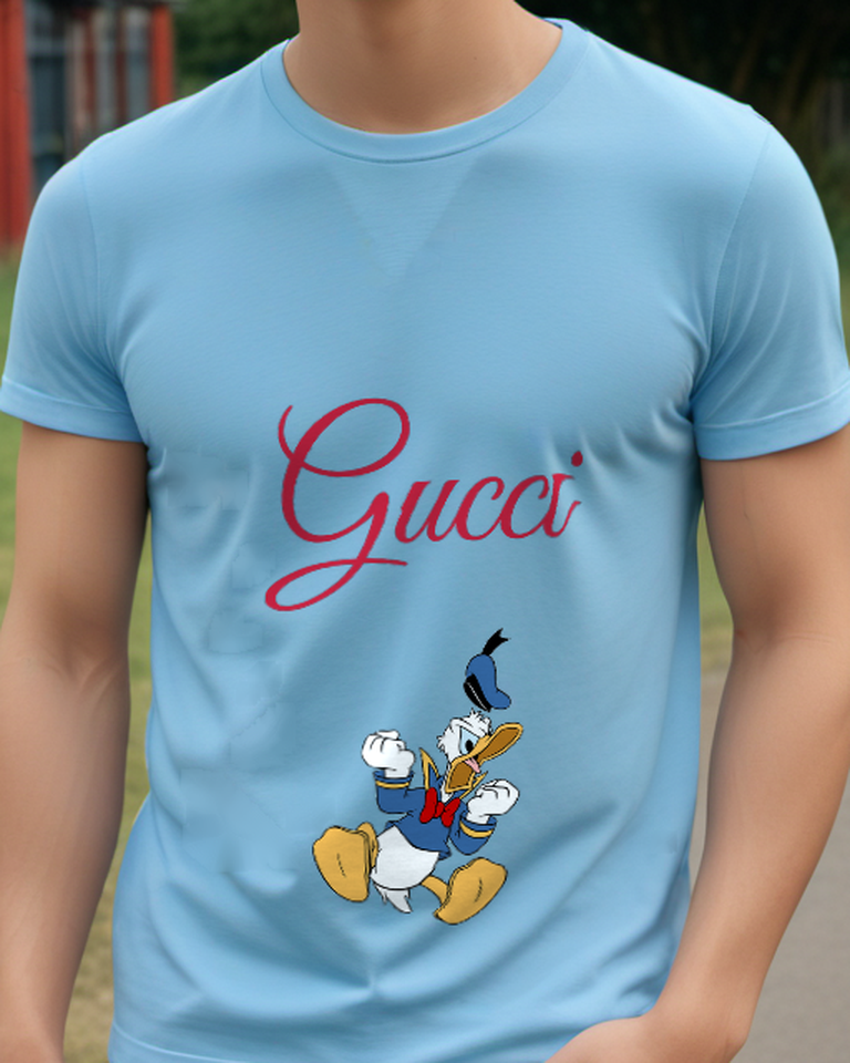 Sky Blue Duck Striding With Raised Hand Graphic T-Shirt - model wearing view
