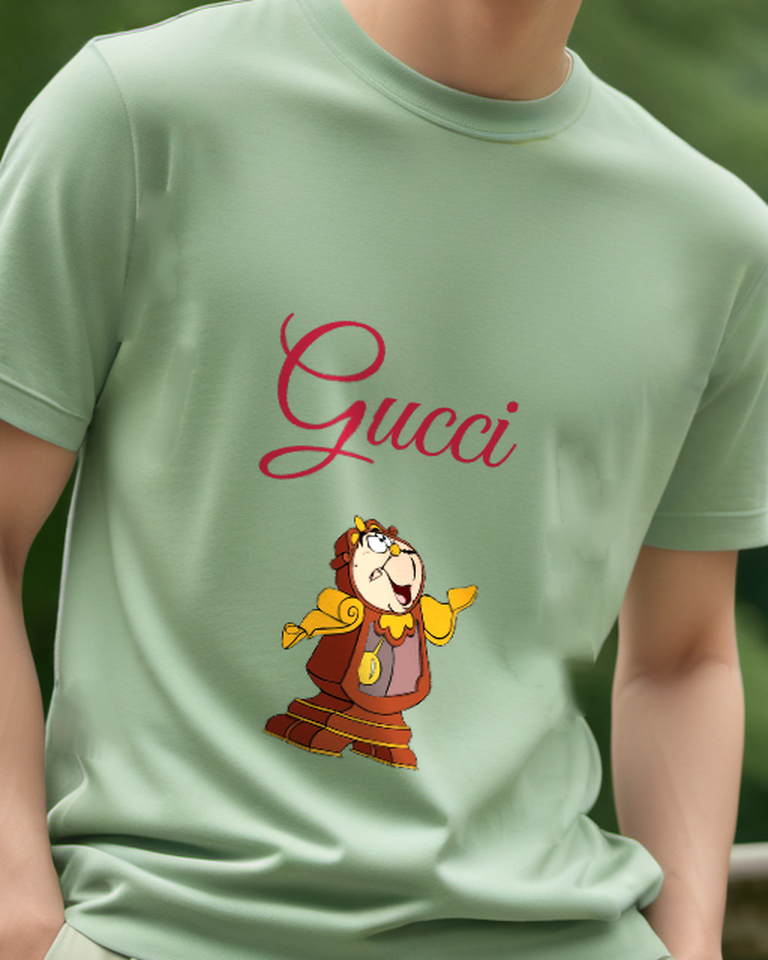 Sage Green Smiling Ornate Clock Open Arms Graphic T-Shirt - model wearing view
