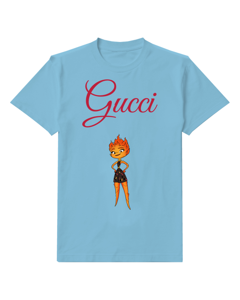 Sky Blue Fiery Haired Girl Hands On Hips Graphic T-Shirt - front product view