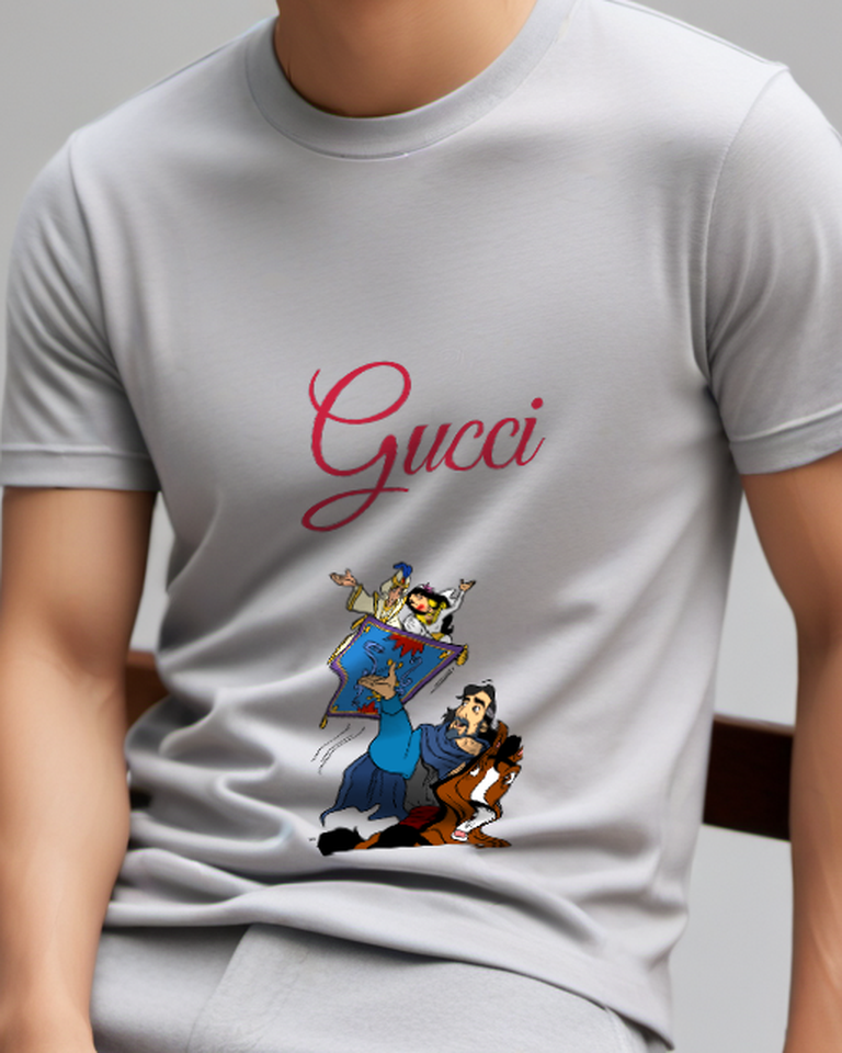Light Gray Aladdin Jasmine And Abu On Magic Carpet Graphic T-Shirt - model wearing view