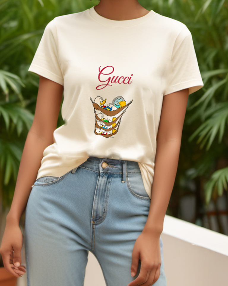 Ivory Donald Duck In Hammock With Nephews Graphic T-Shirt - model wearing view