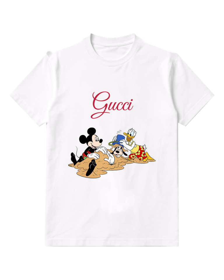 White Mickey Mouse Digs Sand With Friends Graphic T-Shirt - front product view