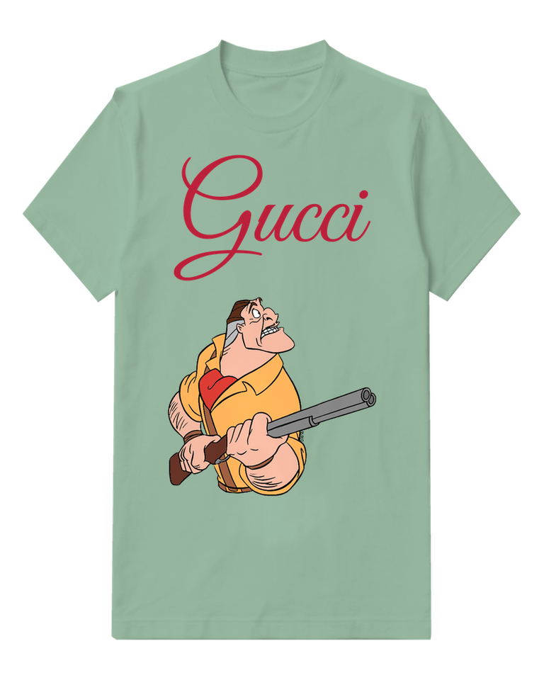 Sage Green Strong Man Holding Long Rifle Graphic T-Shirt - front product view