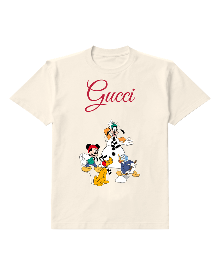 Ivory Mickey Goofy Pluto Donald In Snow Scene Graphic T-Shirt - front product view