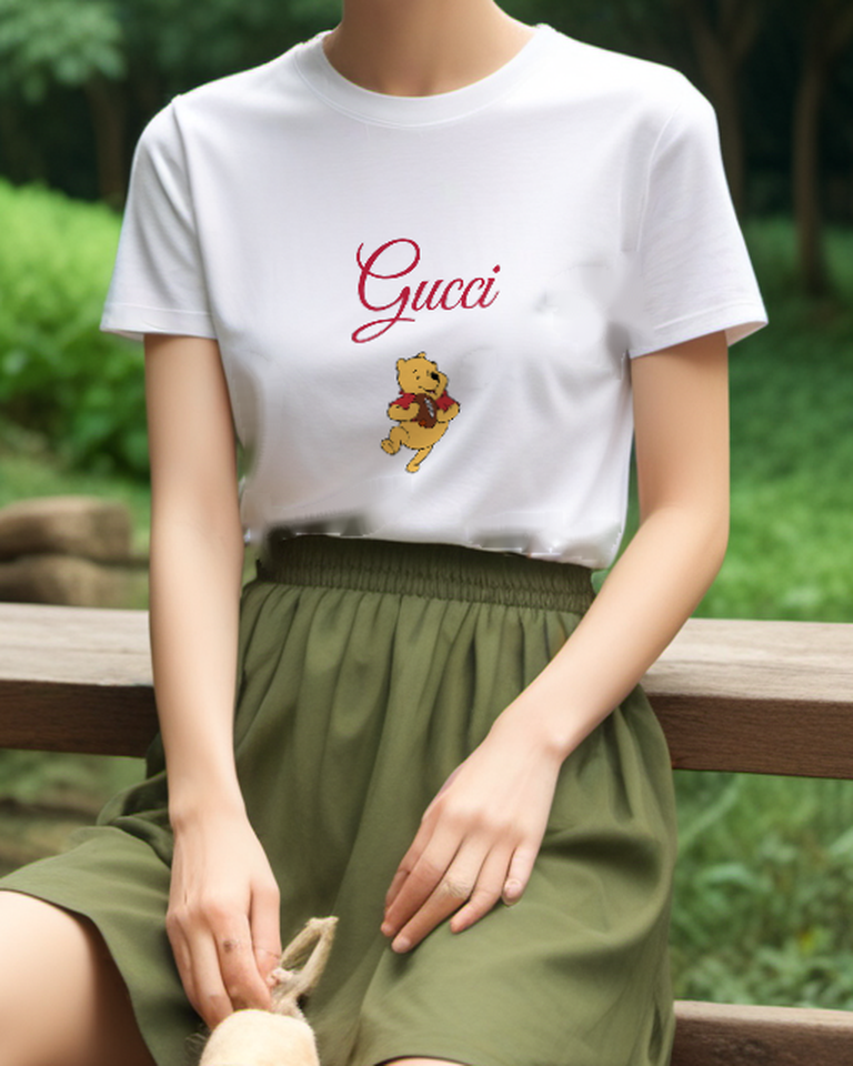 White Bear Cheerful Skipping Step Graphic T-Shirt - model wearing view
