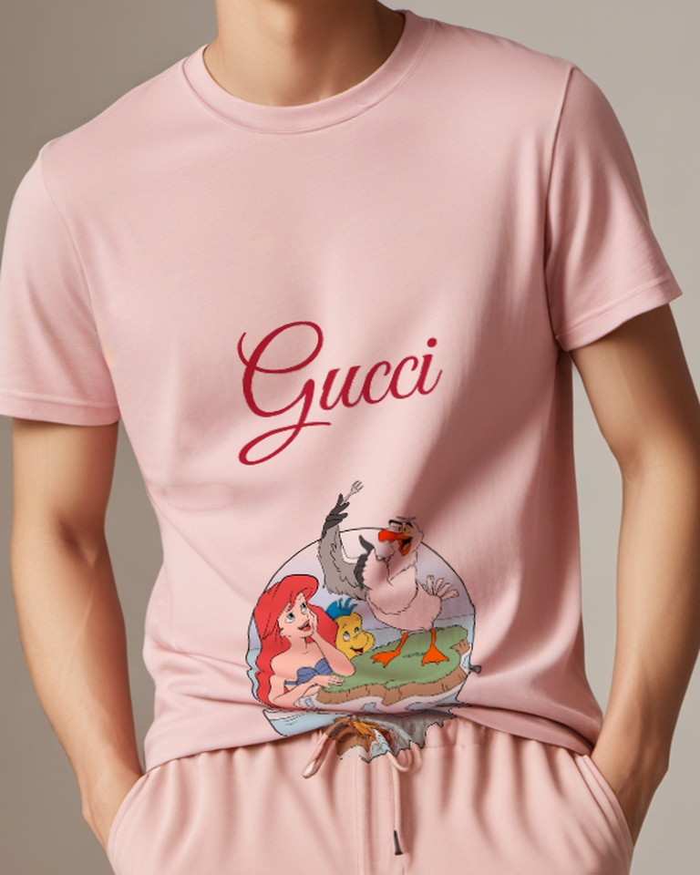 Blush Pink Ariel Flounder And Scuttle On Rock Graphic T-Shirt - model wearing view