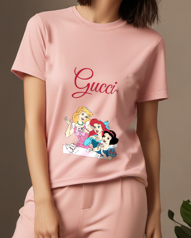 Blush Pink Three Princesses At Tea Table Graphic T-Shirt - model wearing view