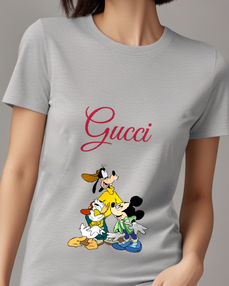 Light Gray Mickey Donald Goofy Together Graphic T-Shirt - model wearing view