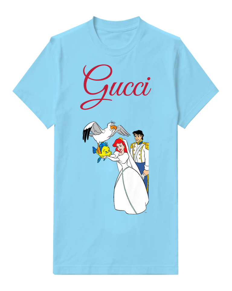 Sky Blue Ariel Eric Flounder And Scuttle Together Graphic T-Shirt - front product view