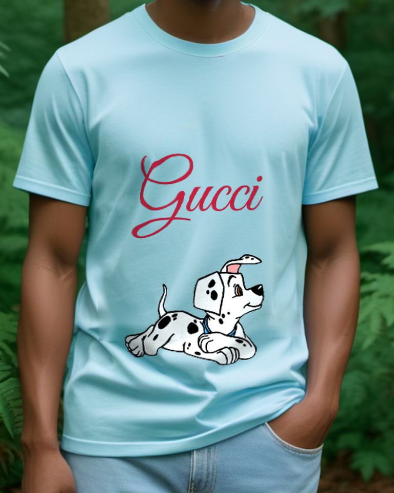 Sky Blue Dog Front Print Graphic T-Shirt - model wearing view