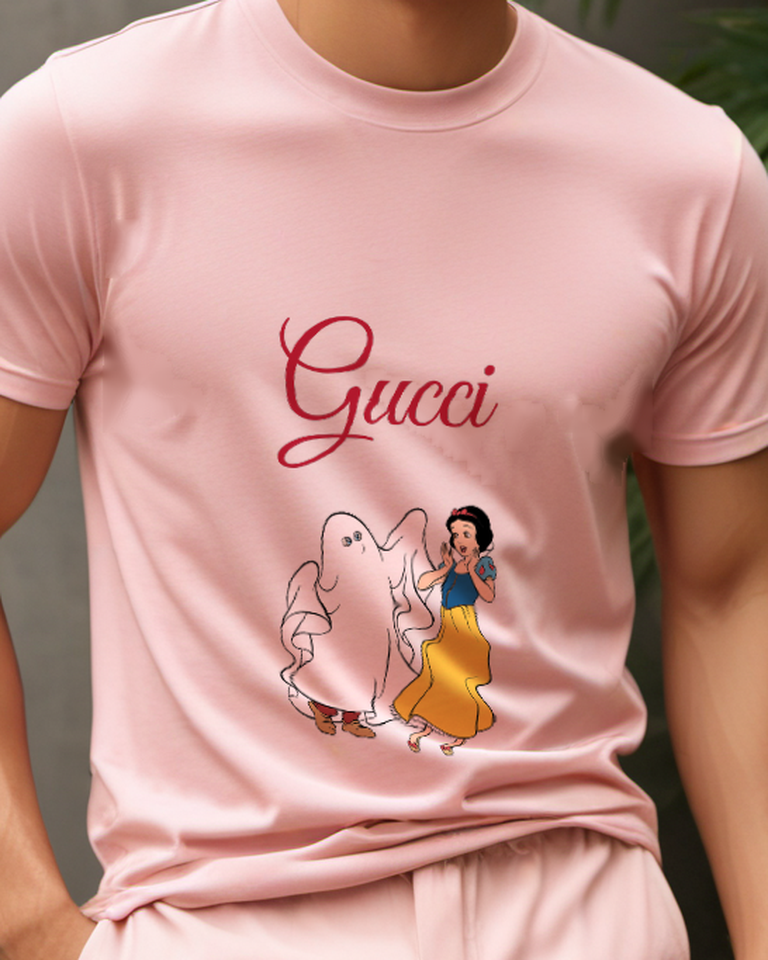Blush Pink Snow White Startled By Ghost Graphic T-Shirt - model wearing view